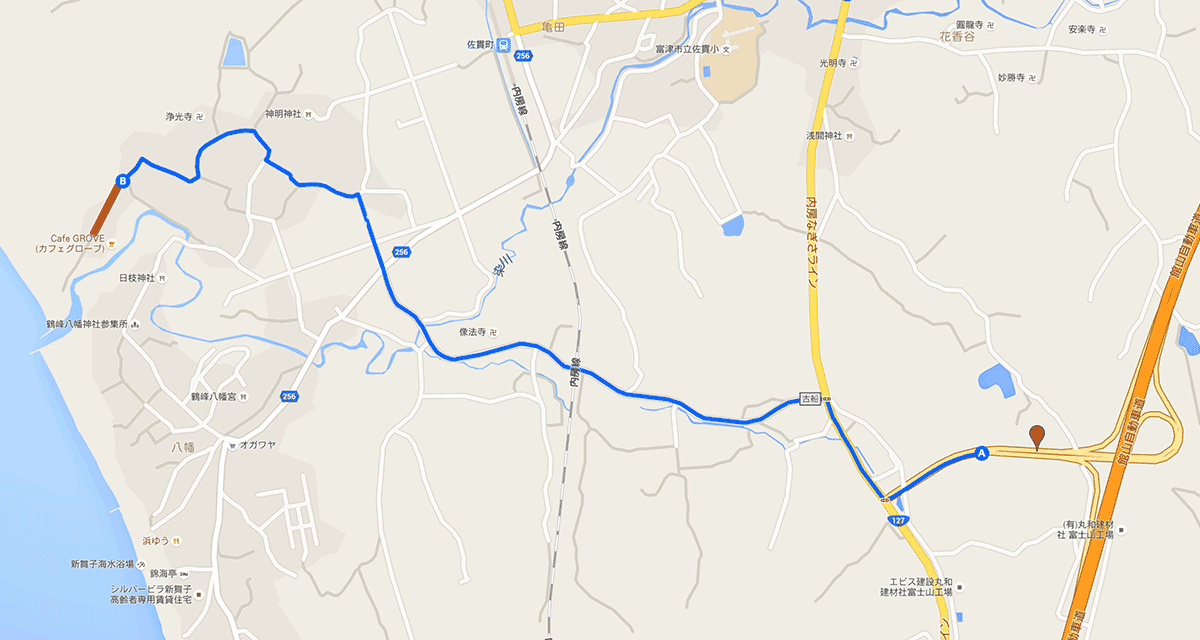 富津中央ICからGROVEへの地図